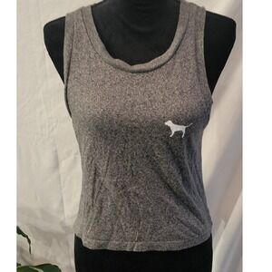 Victoria's Secret PINK Grey Heather Tank Top XS Sleeveless‎ Logo Scoop Neck